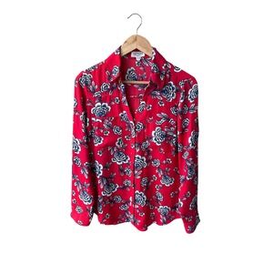 Express The Portofino Shirt Slim Fit Red Floral Long Sleeve Button Medium